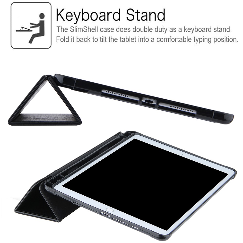 Tri-fold Stand Leather Tablet Cover Smart Case with Pen Slot for iPad 10.2 (2020)/(2019)/Air 10.5 inch (2019)/Pro 10.5-inch (2017) - Black-4
