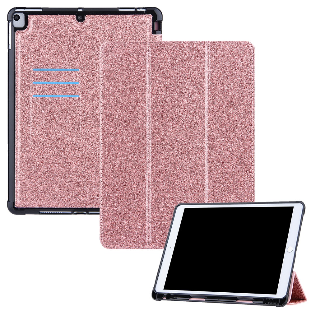Tri-fold Stand Leather Tablet Cover Smart Case with Pen Slot for iPad 10.2 (2021)/(2020)/(2019)/Air 10.5 inch (2019)/Pro 10.5-inch (2017) - Rose Gold