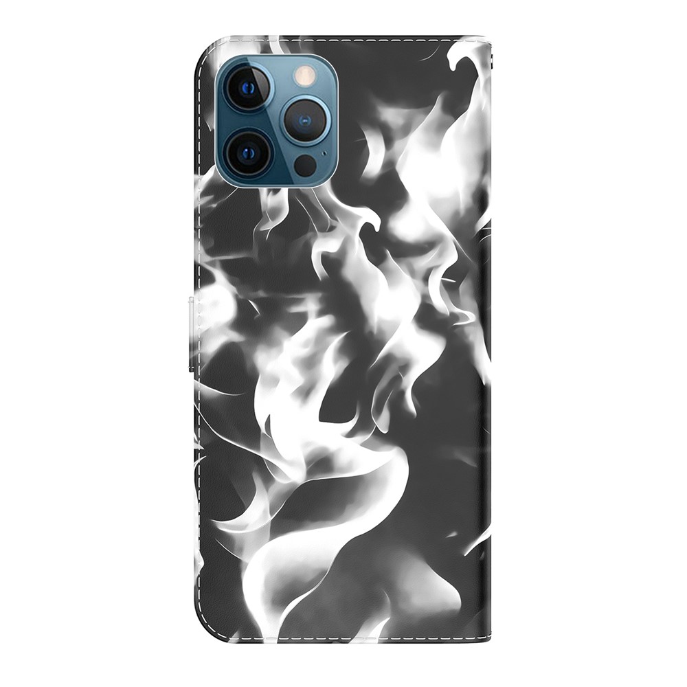 Patrón de Niebla Patrón de Impresión de Impresión Diseño de la Carcasa Del Teléfono de Cuero Para Iphone 12 Pro Max - Negro-3