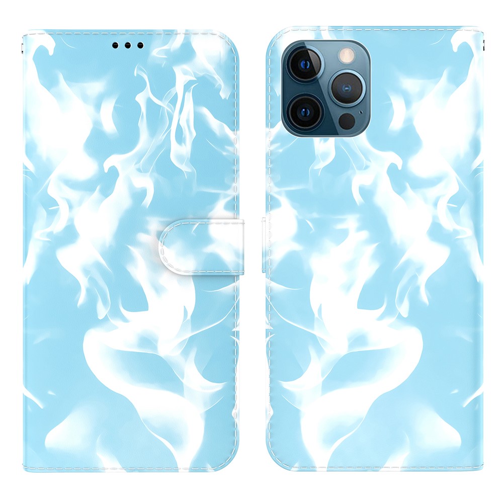 Fog Pattern Stamping Stand Wallet Design Coperchio Per Telefono in Pelle Per Iphone 12 Pro Max - Blu