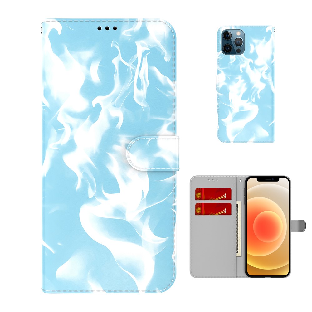 Fog Pattern Stamping Stand Wallet Design Coperchio Per Telefono in Pelle Per Iphone 12 Pro Max - Blu