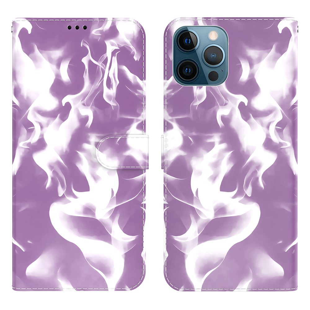 Fog Pattern Printing Stand Wallet Design Leather Phone Case Cover for iPhone 12 Pro Max - Purple-1