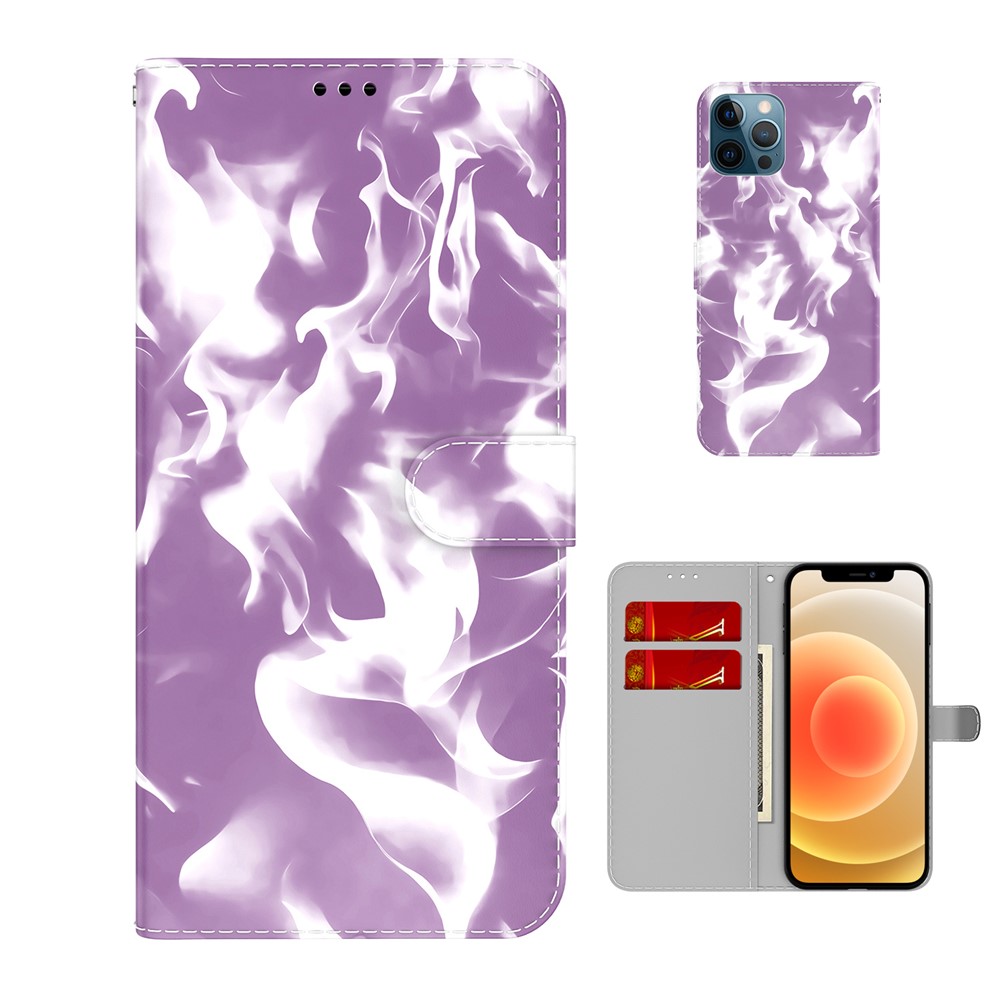 Fog Pattern Printing Stand Wallet Design Leather Phone Case Cover for iPhone 12 Pro Max - Purple-7