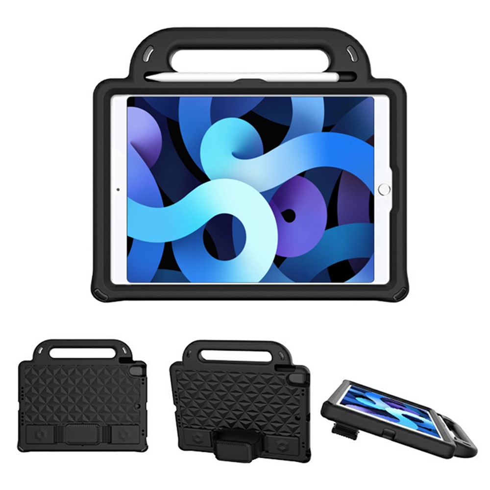 Rhombus Design Shockproof Anti Slip EVA Kids Friendly Protective Tablet Cover with Shoulder Strap for iPad 10.2 (2020) / (2019) - Black-1