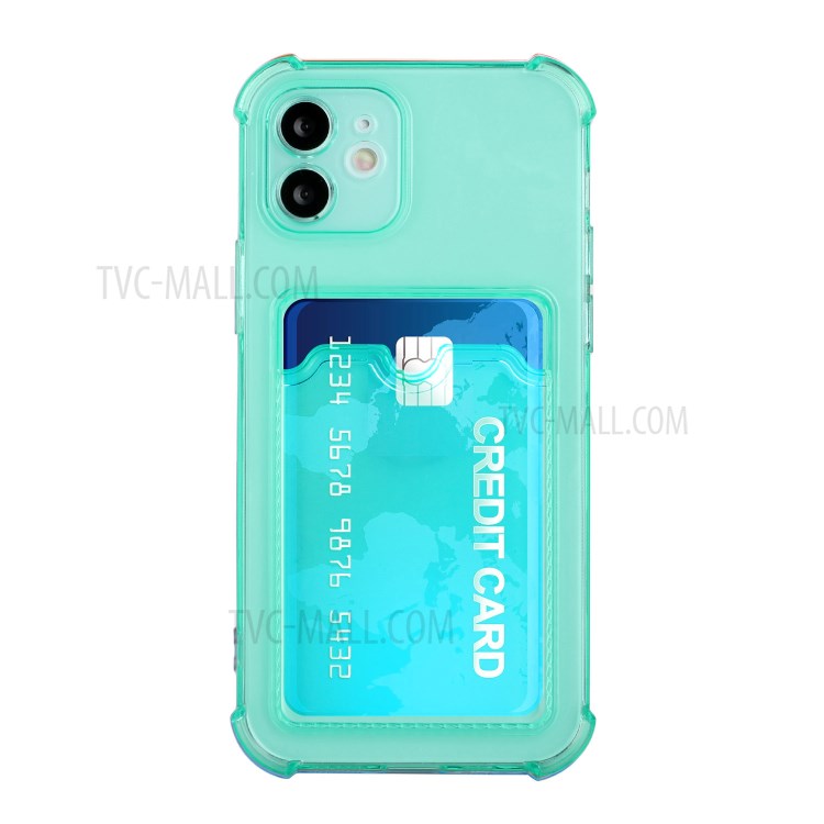 Drop-proof Soft TPU Mobile Phone Case Protector with Card Holder for iPhone 12 mini 5.4 inch - Light Green-1