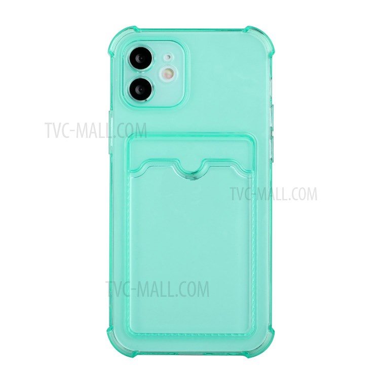 Drop-proof Soft TPU Mobile Phone Case Protector with Card Holder for iPhone 12 mini 5.4 inch - Light Green-2