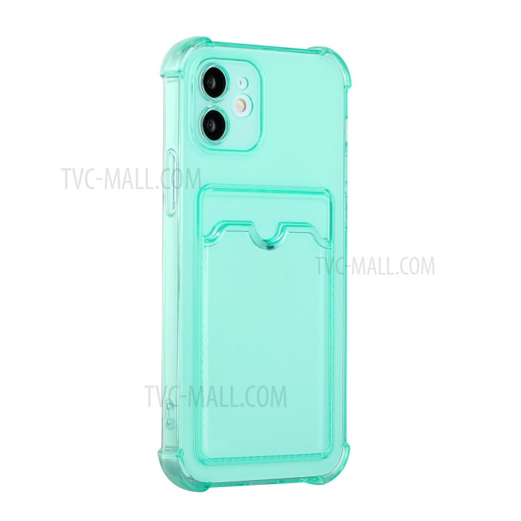 Drop-proof Soft TPU Mobile Phone Case Protector with Card Holder for iPhone 12 mini 5.4 inch - Light Green-3
