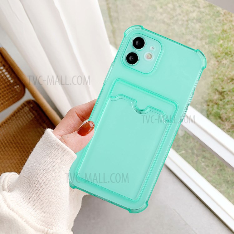 Drop-proof Soft TPU Mobile Phone Case Protector with Card Holder for iPhone 12 mini 5.4 inch - Light Green-5
