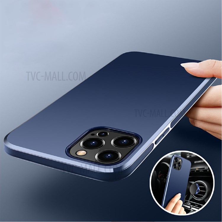 SULADA TPU Phone Shell Built-in Magnetic Holder Metal Sheet for iPhone 12 Pro Max 6.7 inch - Dark Blue-2