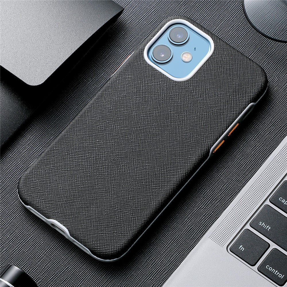 Cross Texture PU Leather TPU Frame Phone Case with Metal Buttons for iPhone 11 - Black-2