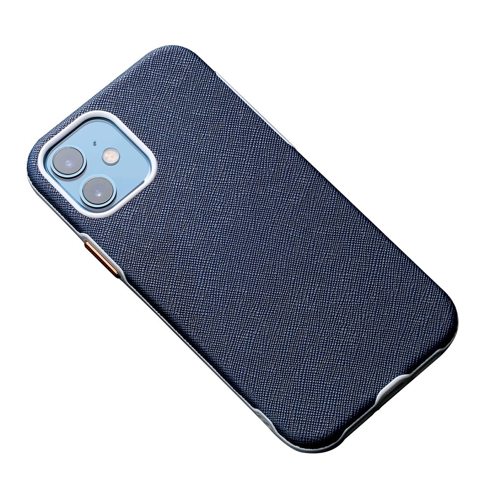 Cross Texture PU Leather Phone Case Cover with Metal Buttons for iPhone 12 mini - Blue-1
