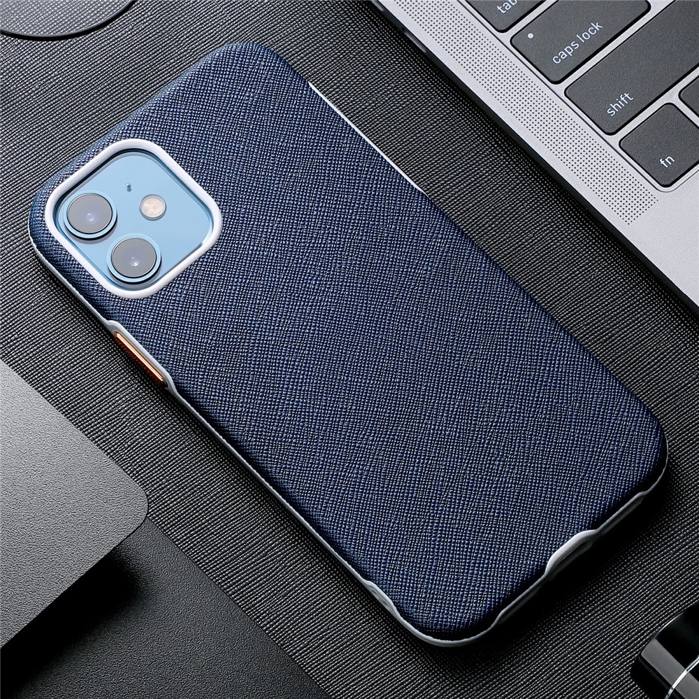 Cross Texture PU Leather Phone Case Cover with Metal Buttons for iPhone 12 mini - Blue-3