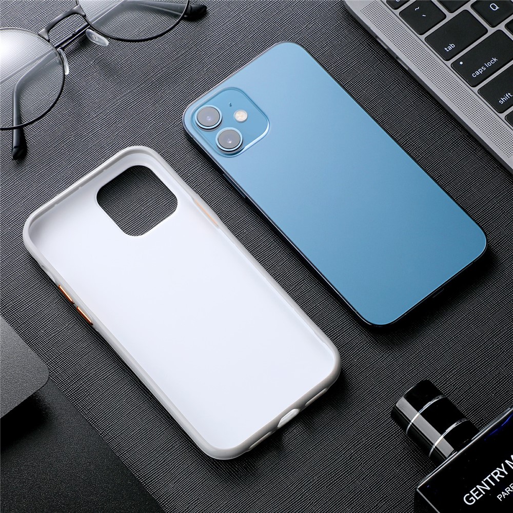 Cross Texture Design TPU Frame PU Leather Coated Phone Case with Metal Buttons for iPhone 12 / 12 Pro - Blue-10