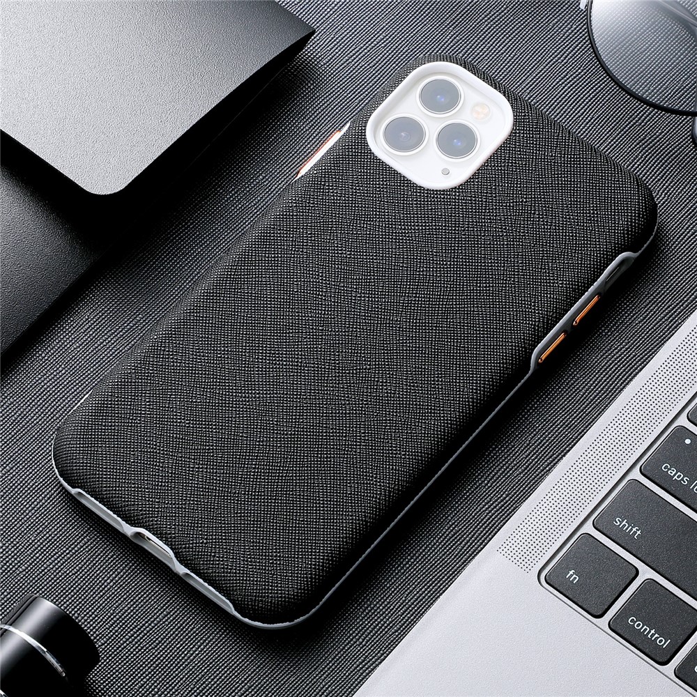 Metal Buttons Design Cross Texture PU Leather Back Case for iPhone 12 Pro Max - Black-2