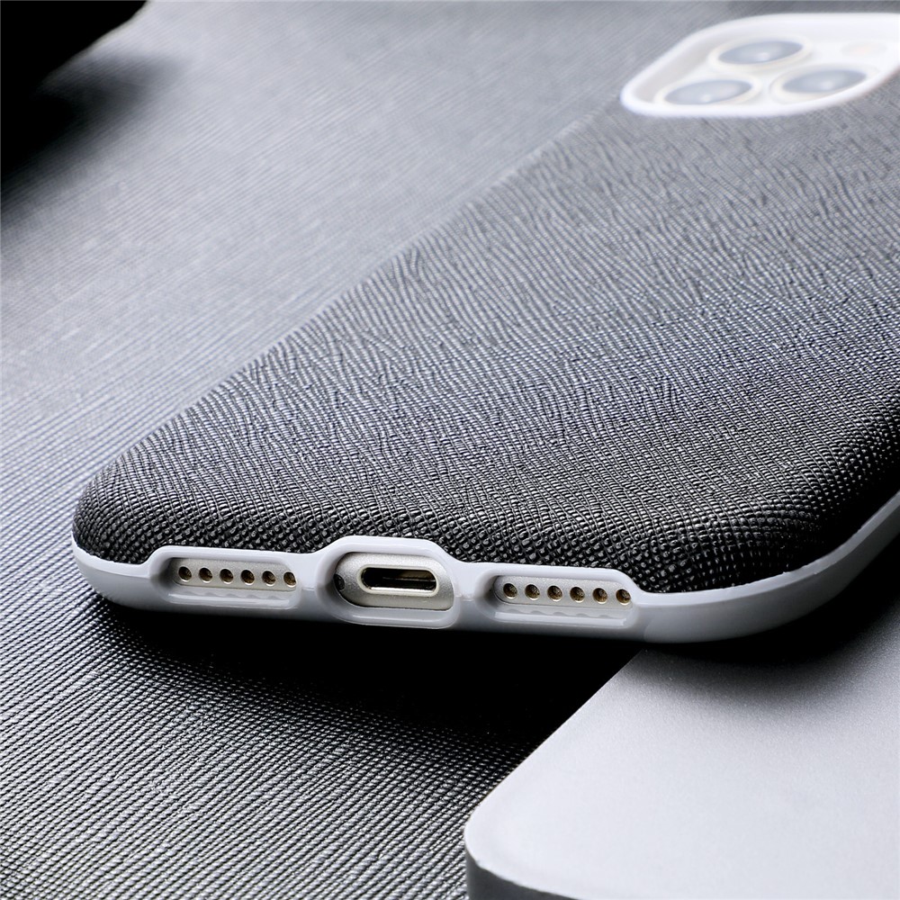Metal Buttons Design Cross Texture PU Leather Back Case for iPhone 12 Pro Max - Black-4