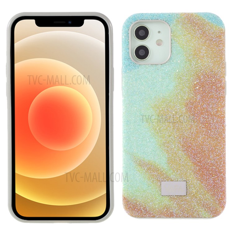 VAFA Yuese Series Glitter Sequins Phone Case for iPhone 12 6.1 inch/12 Pro 6.1 inch Shockproof Hard PC TPU Back Cover - Green / Orange-1