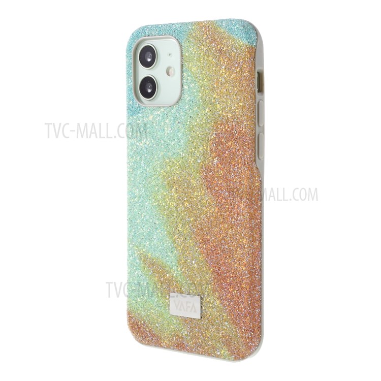 VAFA Yuese Series Glitter Sequins Phone Case for iPhone 12 6.1 inch/12 Pro 6.1 inch Shockproof Hard PC TPU Back Cover - Green / Orange-3
