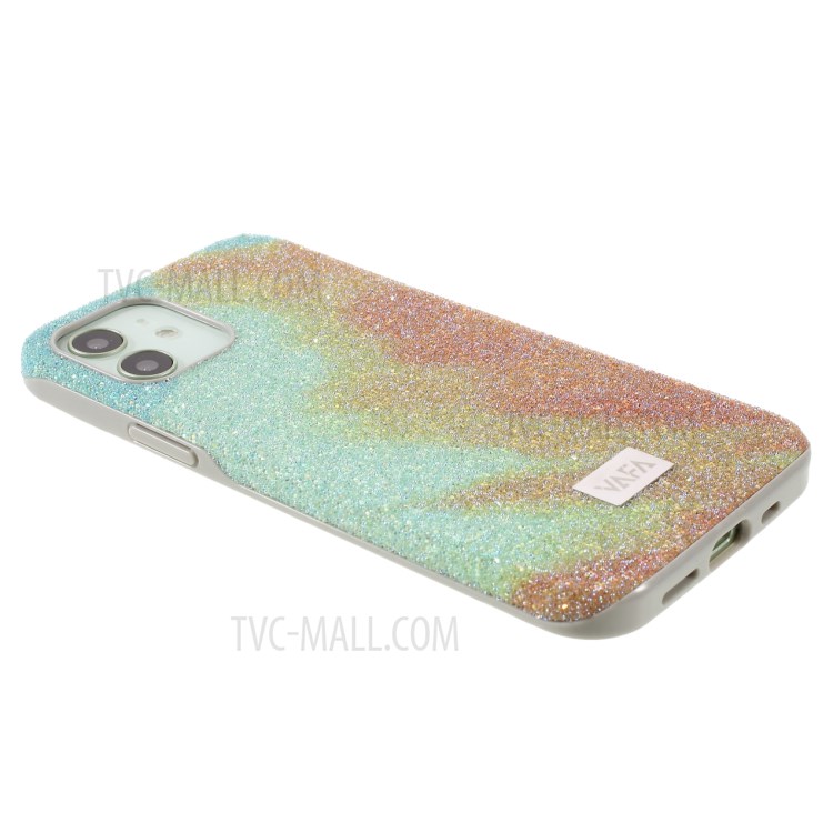 VAFA Yuese Series Glitter Sequins Phone Case for iPhone 12 6.1 inch/12 Pro 6.1 inch Shockproof Hard PC TPU Back Cover - Green / Orange-4