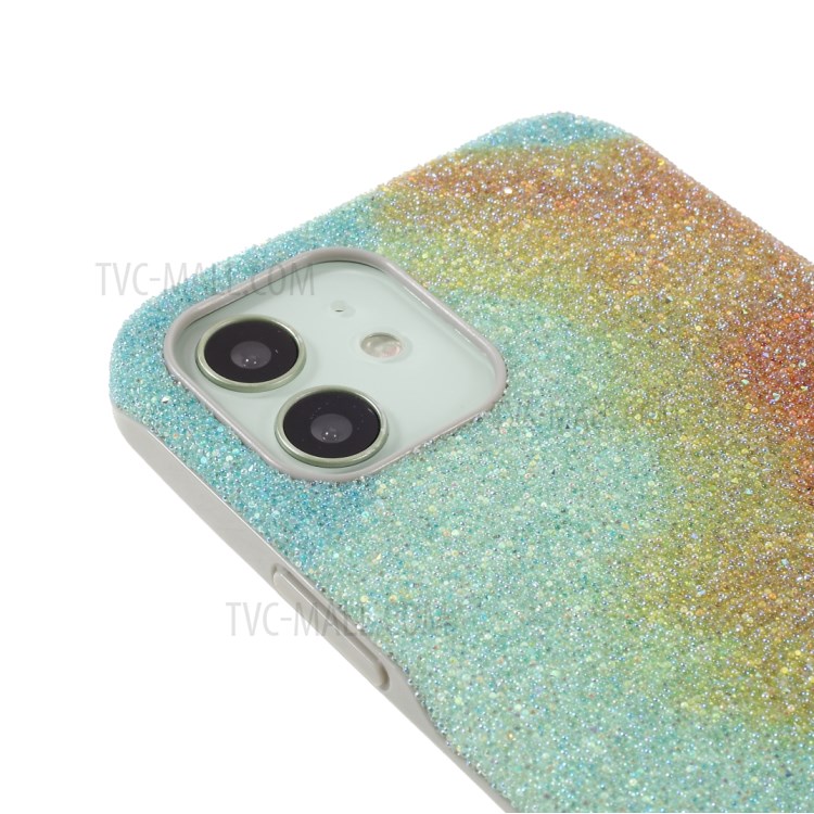 VAFA Yuese Series Glitter Sequins Phone Case for iPhone 12 6.1 inch/12 Pro 6.1 inch Shockproof Hard PC TPU Back Cover - Green / Orange-6
