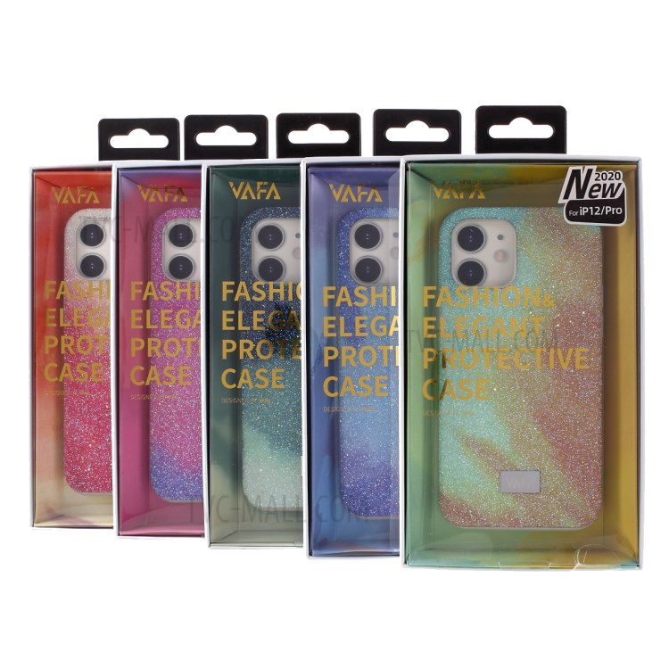 VAFA Yuese Series Glitter Sequins Phone Case for iPhone 12 6.1 inch/12 Pro 6.1 inch Shockproof Hard PC TPU Back Cover - Green / Orange-9