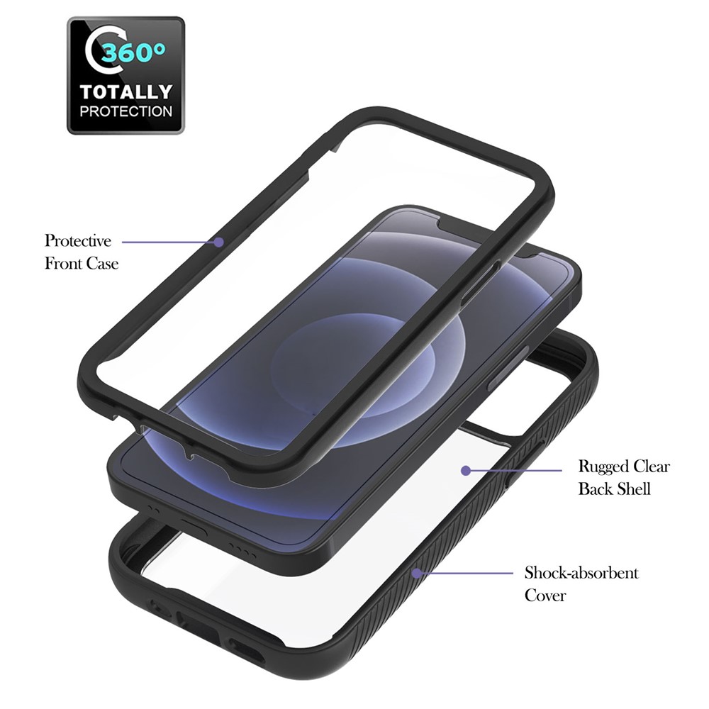 Rugged Hybrid Case PC + TPU Dual Material Protection Shockproof with Stand Kickstand Ring Holder Cover for Apple iPhone 12 mini 5.4 inch - Black-2