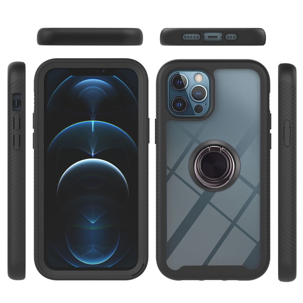 360 Roating Finger Ring Holder Case Hard PC and Soft TPU Anti-Scratch Case for iPhone 12 Pro Max 6.7 inch - Dark Blue-3