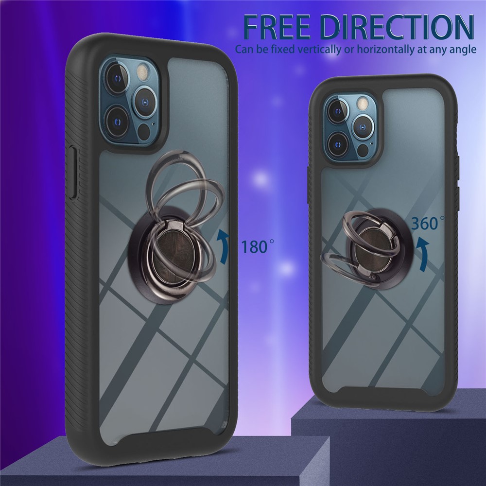 360 Roating Finger Ring Holder Case Hard PC and Soft TPU Anti-Scratch Case for iPhone 12 Pro Max 6.7 inch - Dark Blue-4