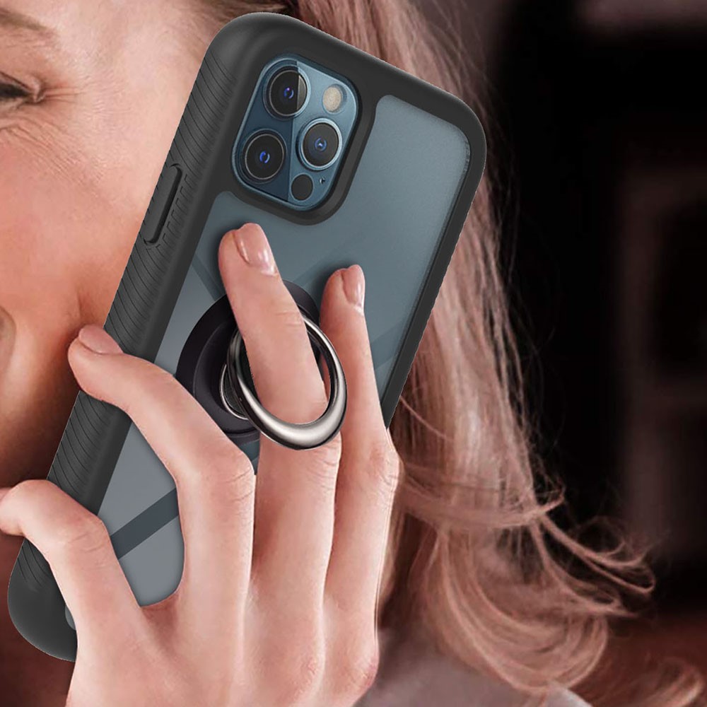 360 Roating Finger Ring Holder Case Hard PC and Soft TPU Anti-Scratch Case for iPhone 12 Pro Max 6.7 inch - Dark Blue-5
