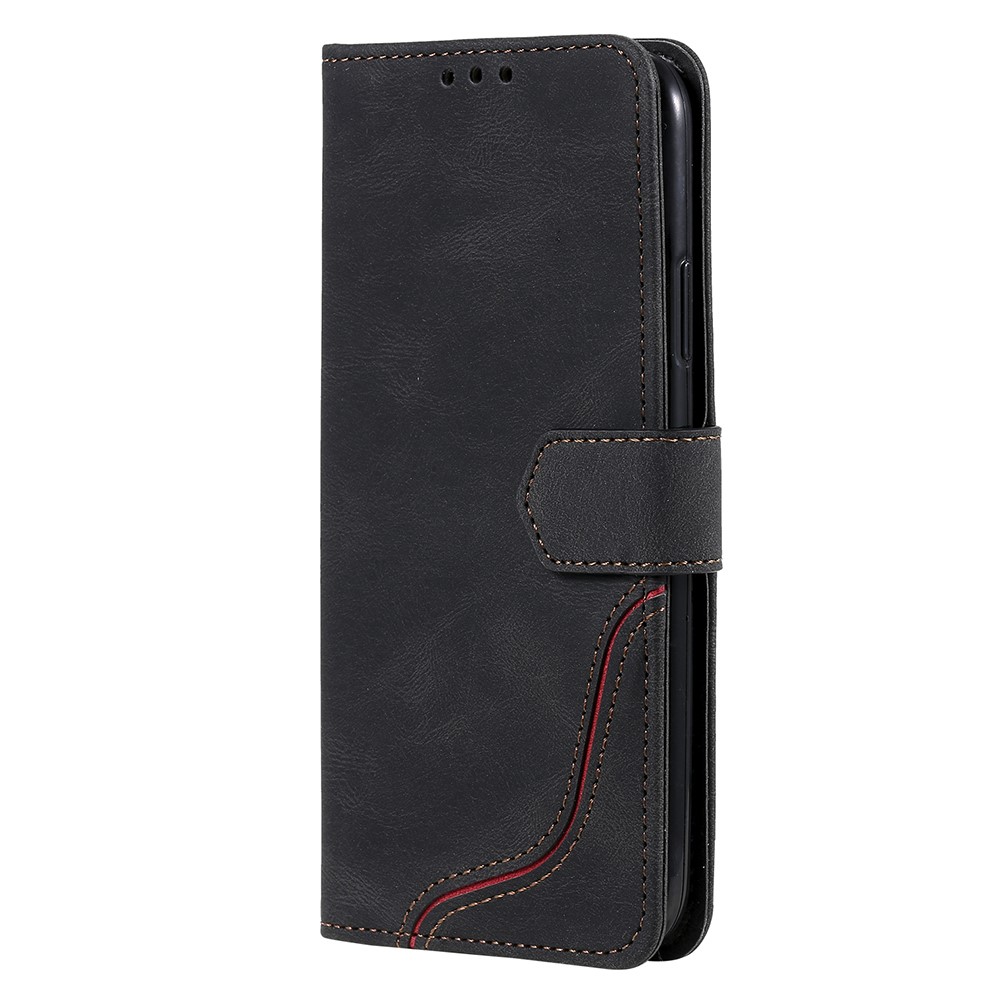 Tri-color Splicing Skin-touch Feeling PU Leather Wallet Case Magnetic Clasp Cellphone Cover for iPhone 12 mini 5.4 inch - Black-3