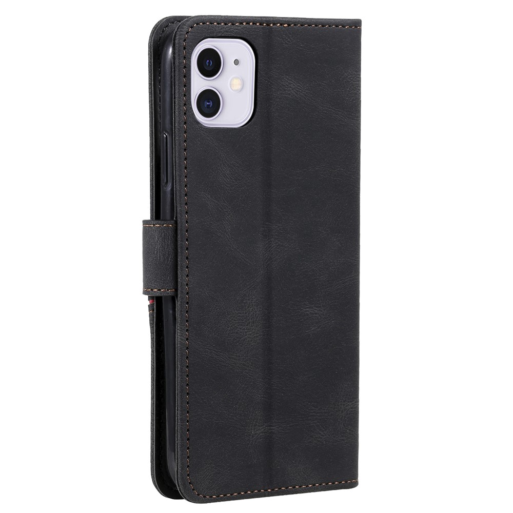 Tri-color Splicing Skin-touch Feeling PU Leather Wallet Case Magnetic Clasp Cellphone Cover for iPhone 12 mini 5.4 inch - Black-4
