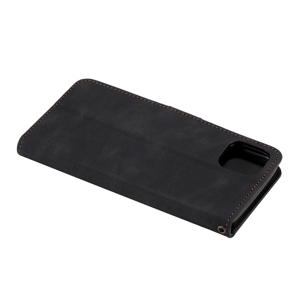 Tri-color Splicing Skin-touch Feeling PU Leather Wallet Case Magnetic Clasp Cellphone Cover for iPhone 12 mini 5.4 inch - Black-7