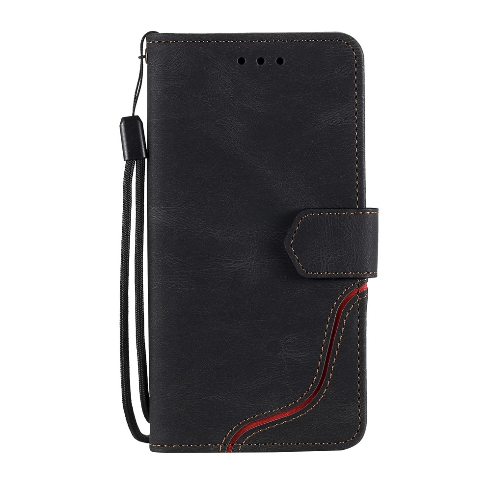 PU Leather Wallet Stand Case Skin-touch Feeling Tri-color Splicing Phone Shell Cover for iPhone 11 6.1 inch - Black-2