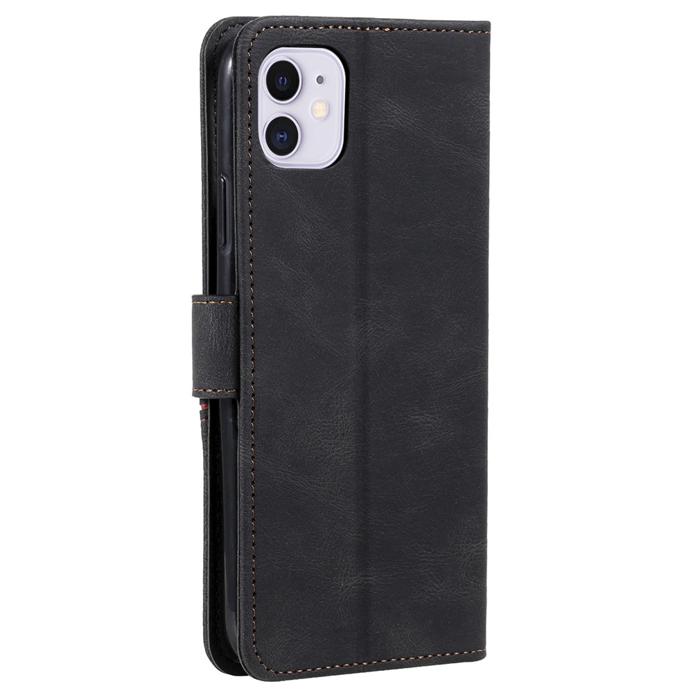 PU Leather Wallet Stand Case Skin-touch Feeling Tri-color Splicing Phone Shell Cover for iPhone 11 6.1 inch - Black-4