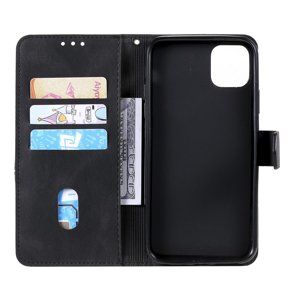 PU Leather Wallet Stand Case Skin-touch Feeling Tri-color Splicing Phone Shell Cover for iPhone 11 6.1 inch - Black-5