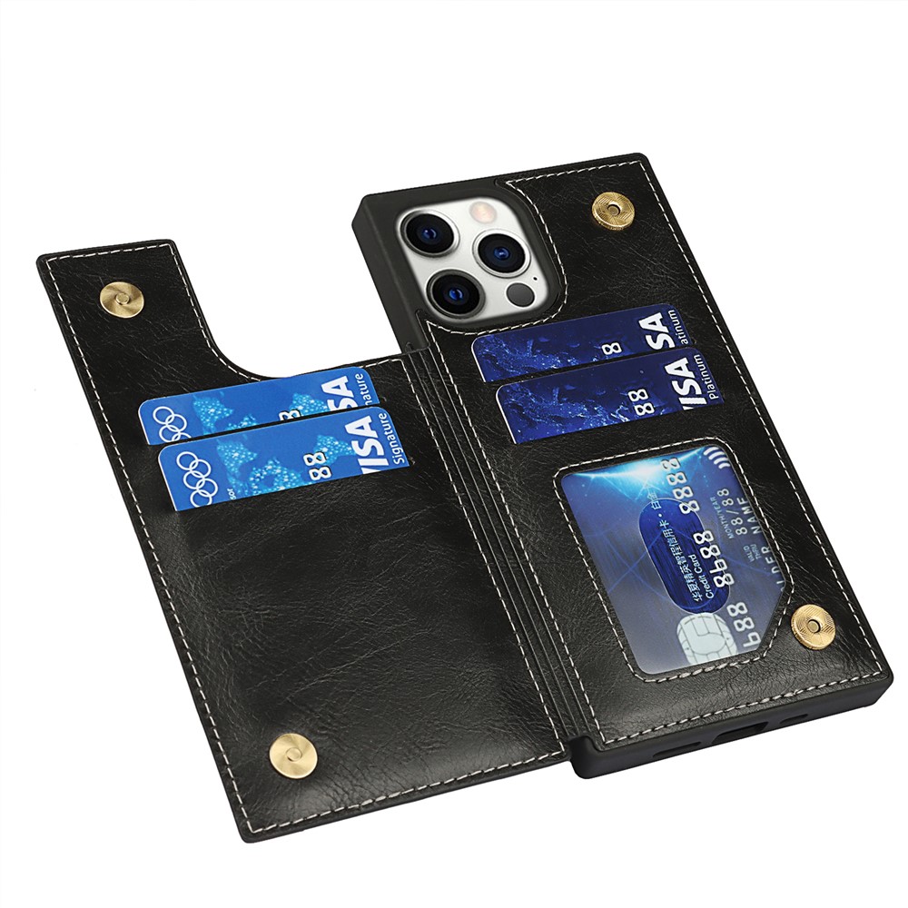 Crazy Horse Coated Coated TPU Cover Cover Covence С Слотами Для Карточек И Kicstand Для IPhone 12 6,1 Дюйма / 12 PRO 6,1 Дюйма - Чернить-11
