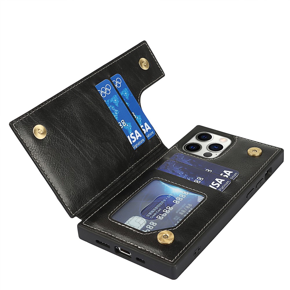 Crazy Horse Coated Coated TPU Cover Cover Covence С Слотами Для Карточек И Kicstand Для IPhone 12 6,1 Дюйма / 12 PRO 6,1 Дюйма - Чернить-12