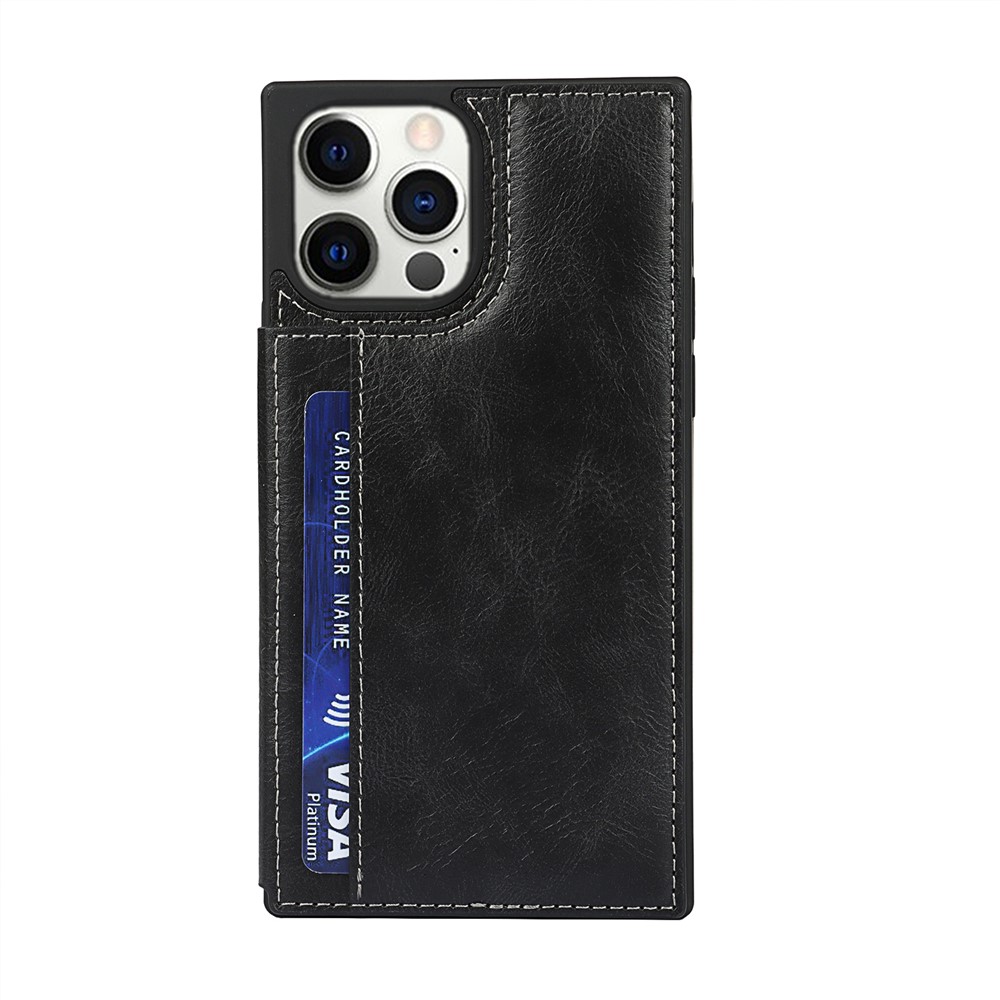 Crazy Horse Coated Coated TPU Cover Cover Covence С Слотами Для Карточек И Kicstand Для IPhone 12 6,1 Дюйма / 12 PRO 6,1 Дюйма - Чернить-3