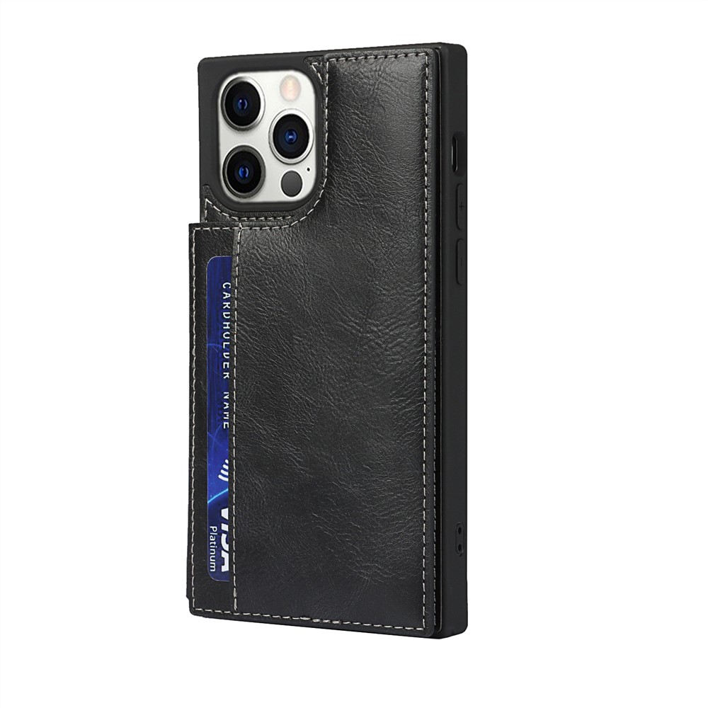 Crazy Horse Coated Coated TPU Cover Cover Covence С Слотами Для Карточек И Kicstand Для IPhone 12 6,1 Дюйма / 12 PRO 6,1 Дюйма - Чернить-4