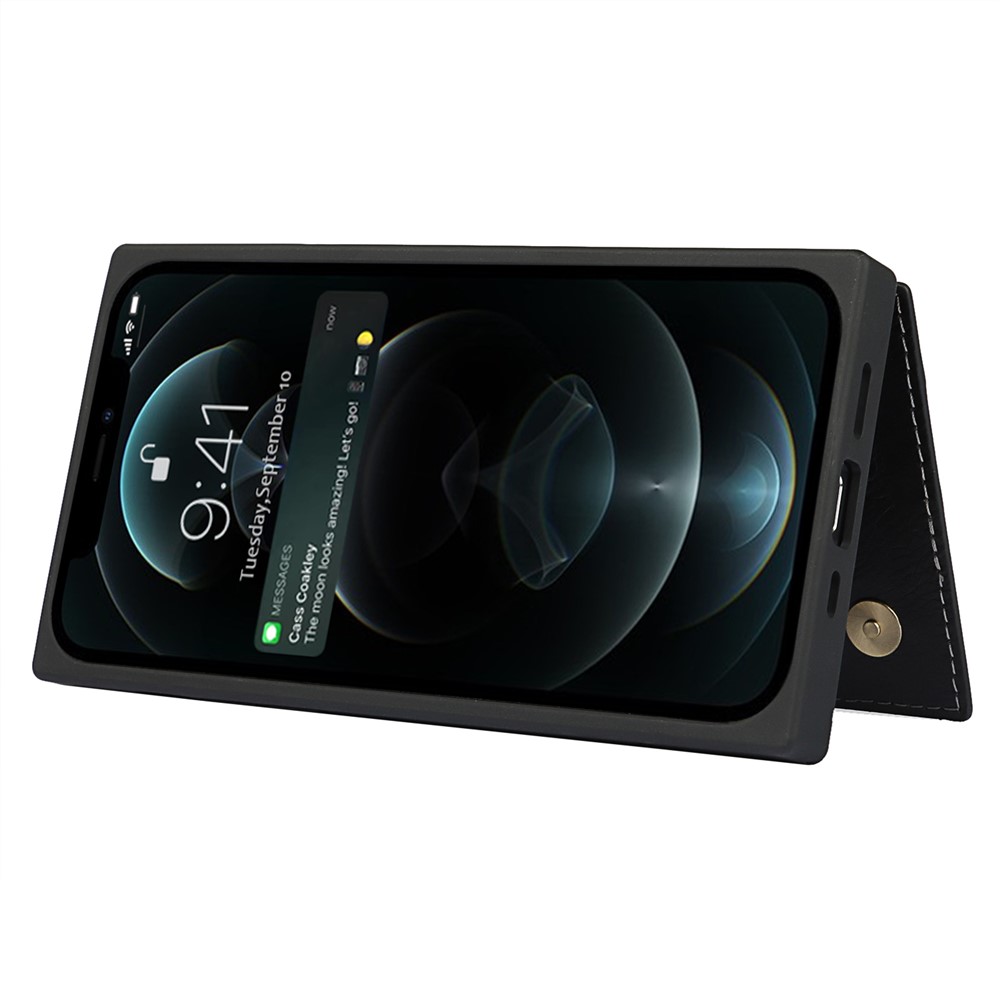 Crazy Horse Coated Coated TPU Cover Cover Covence С Слотами Для Карточек И Kicstand Для IPhone 12 6,1 Дюйма / 12 PRO 6,1 Дюйма - Чернить-5