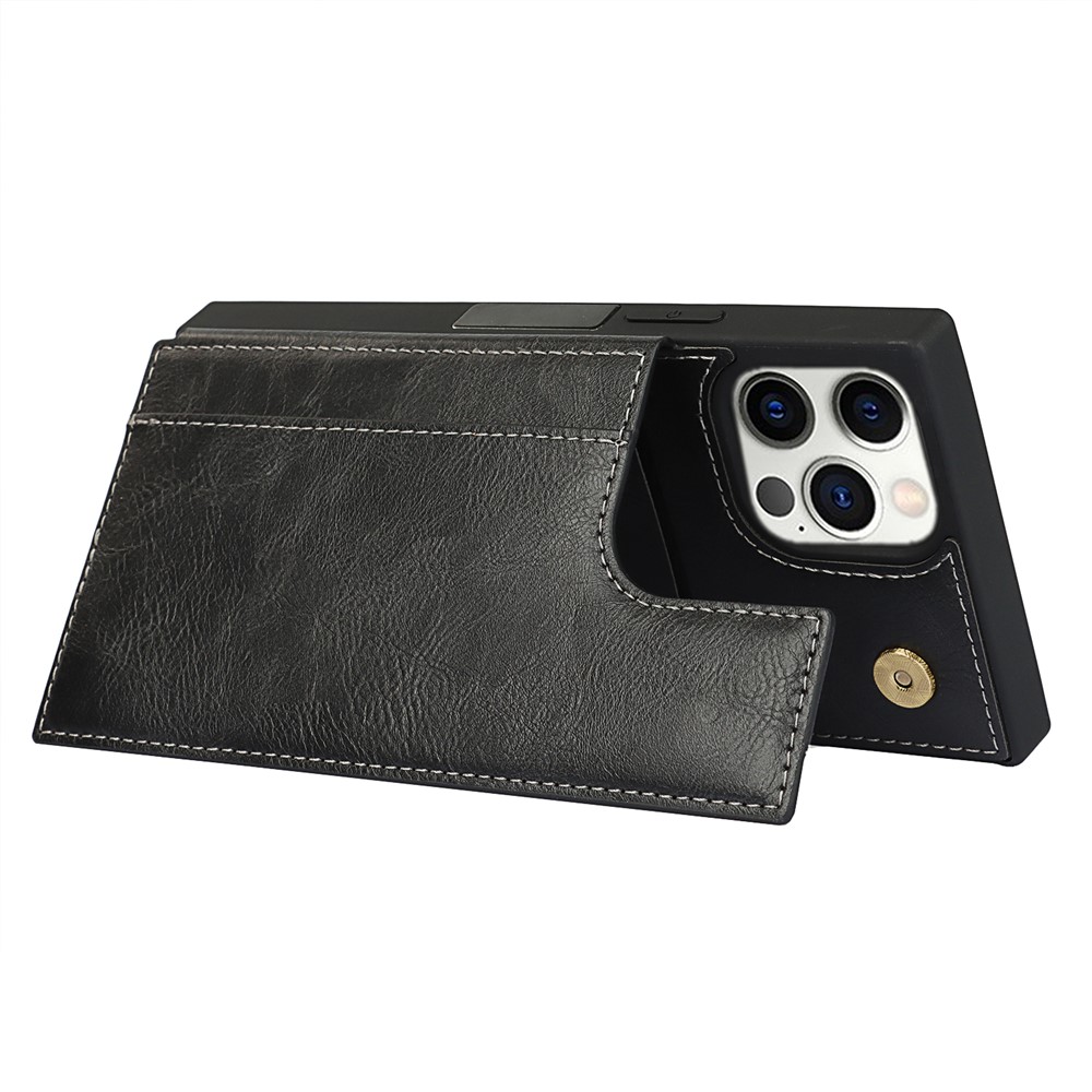 Crazy Horse Coated Coated TPU Cover Cover Covence С Слотами Для Карточек И Kicstand Для IPhone 12 6,1 Дюйма / 12 PRO 6,1 Дюйма - Чернить-6