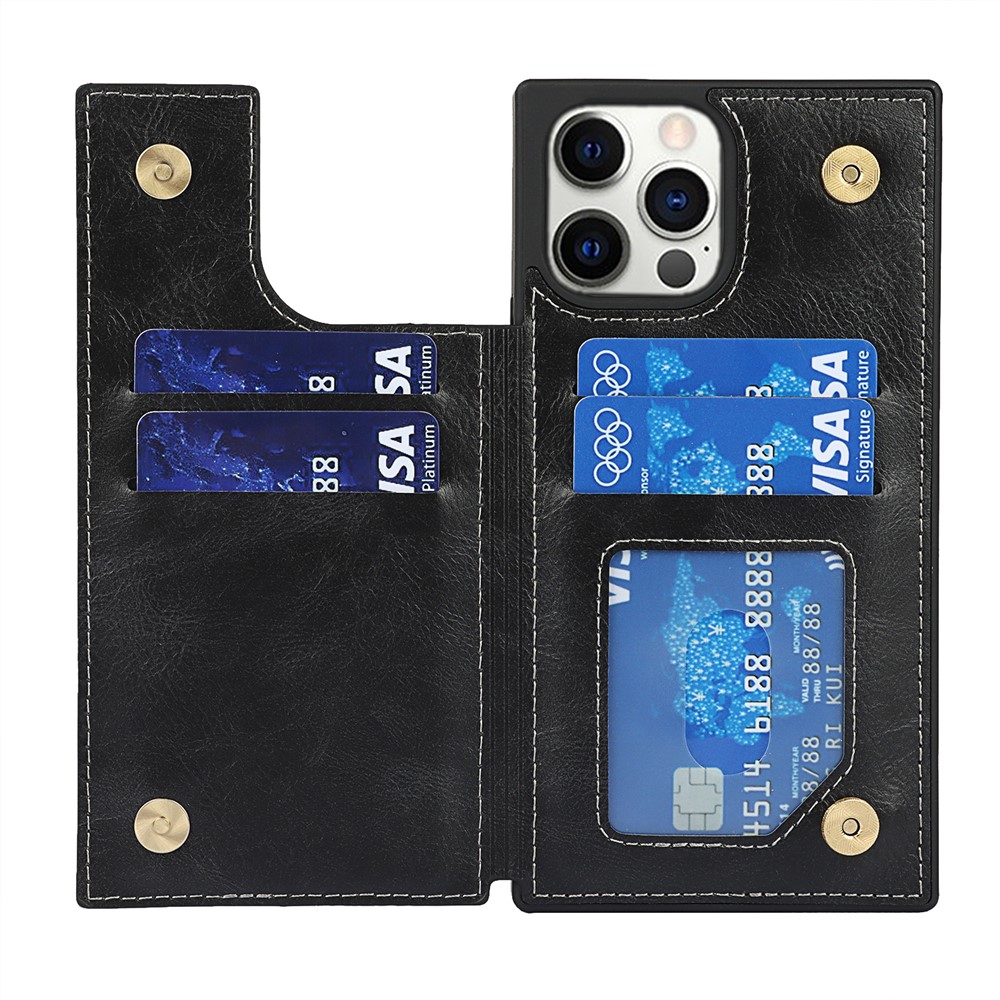 Crazy Horse Coated Coated TPU Cover Cover Covence С Слотами Для Карточек И Kicstand Для IPhone 12 6,1 Дюйма / 12 PRO 6,1 Дюйма - Чернить-7