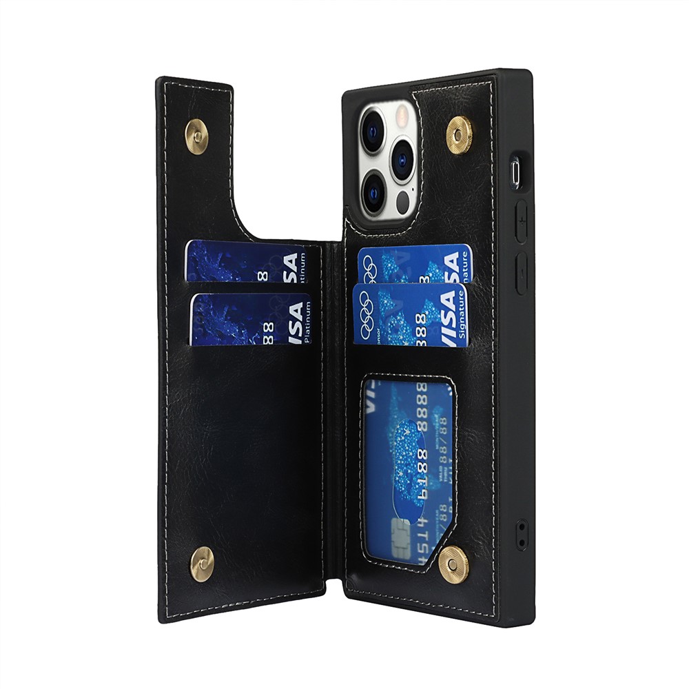 Crazy Horse Coated Coated TPU Cover Cover Covence С Слотами Для Карточек И Kicstand Для IPhone 12 6,1 Дюйма / 12 PRO 6,1 Дюйма - Чернить-8