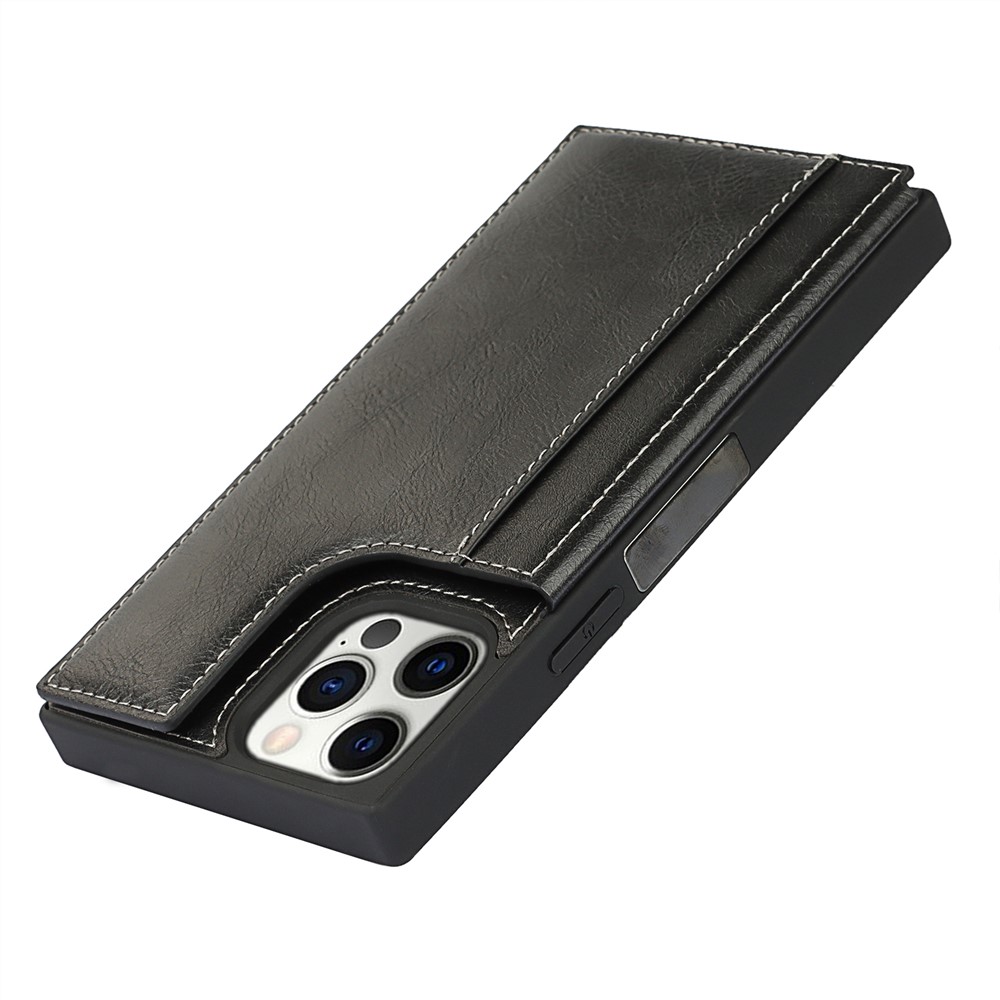 Crazy Horse Coated Coated TPU Cover Cover Covence С Слотами Для Карточек И Kicstand Для IPhone 12 6,1 Дюйма / 12 PRO 6,1 Дюйма - Чернить-9