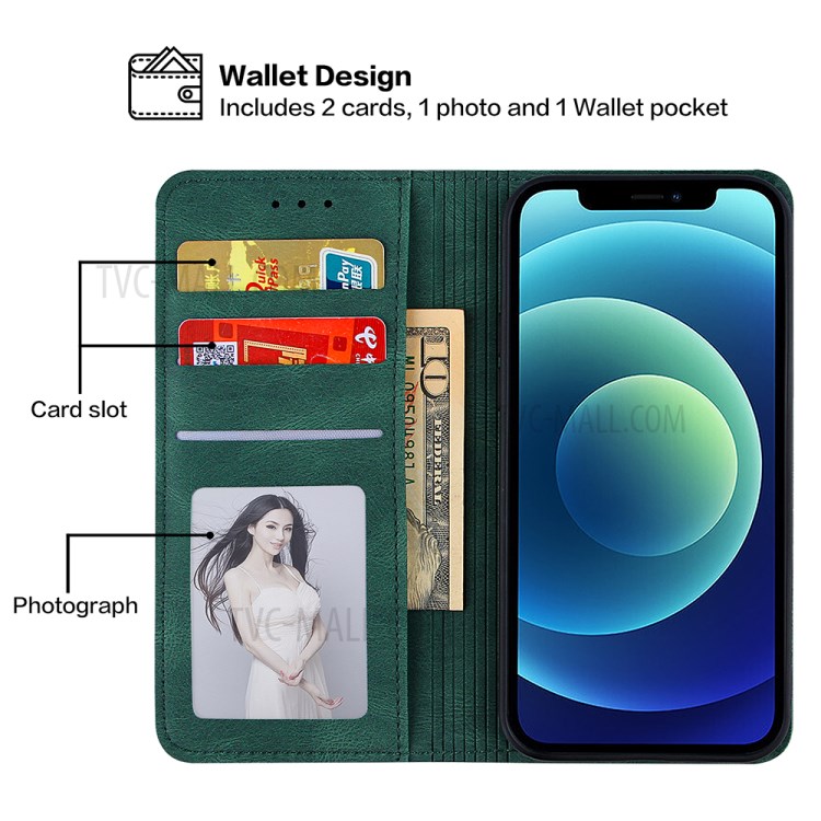 Auto-absorbed Skin-Feeling Lines Leather Phone Wallet Protective Cover Case for iPhone 12 mini - Blue-4