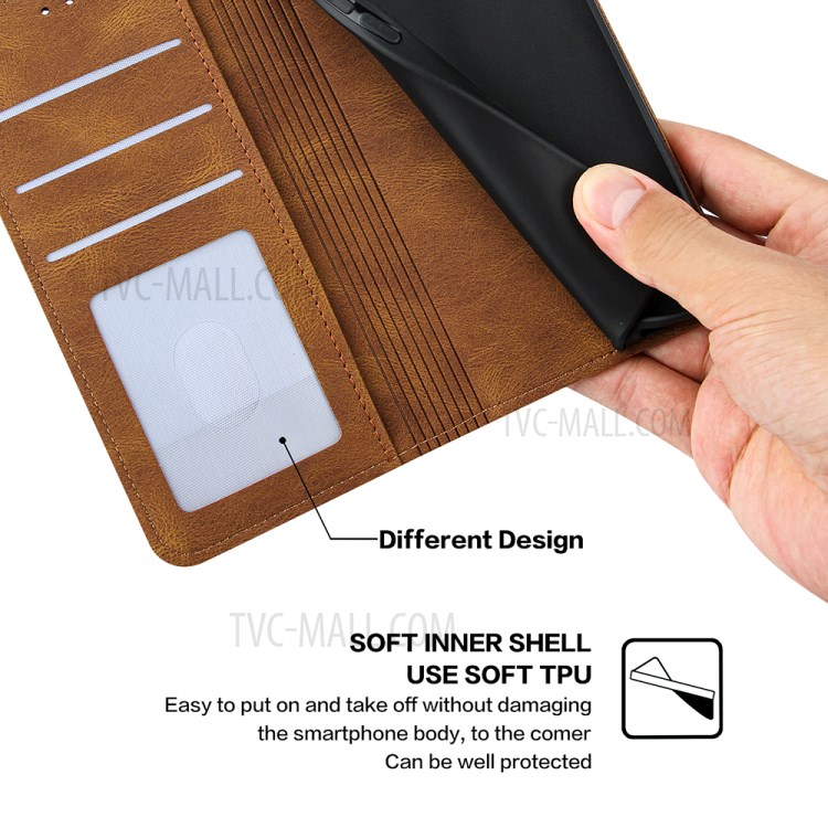 Auto-absorbed Skin-Feeling Lines Leather Phone Wallet Protective Cover Case for iPhone 12 mini - Blue-6