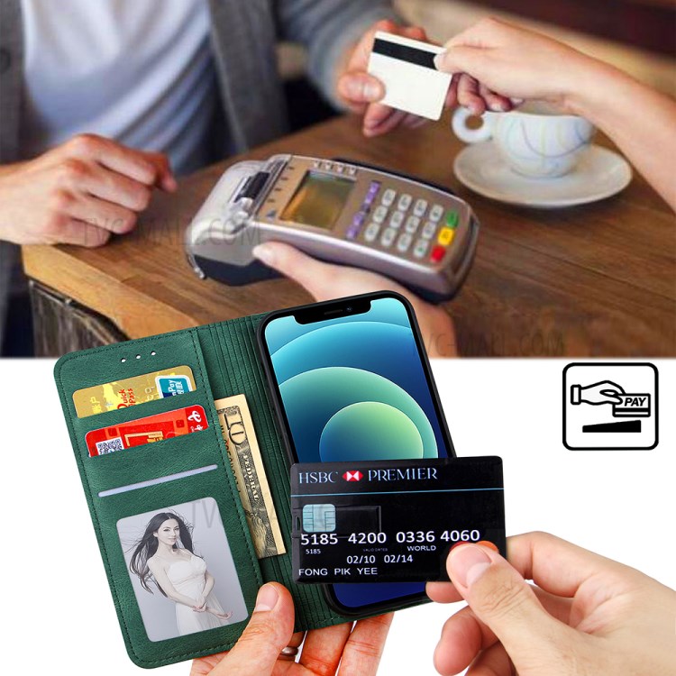 Auto-absorbed Skin-Feeling Lines Leather Phone Wallet Protective Cover Case for iPhone 12 mini - Blue-8