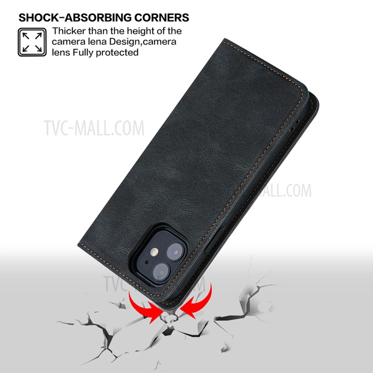 Auto-absorbed Skin-Feeling Lines Leather Phone Wallet Protective Cover Case for iPhone 12 mini - Blue-9