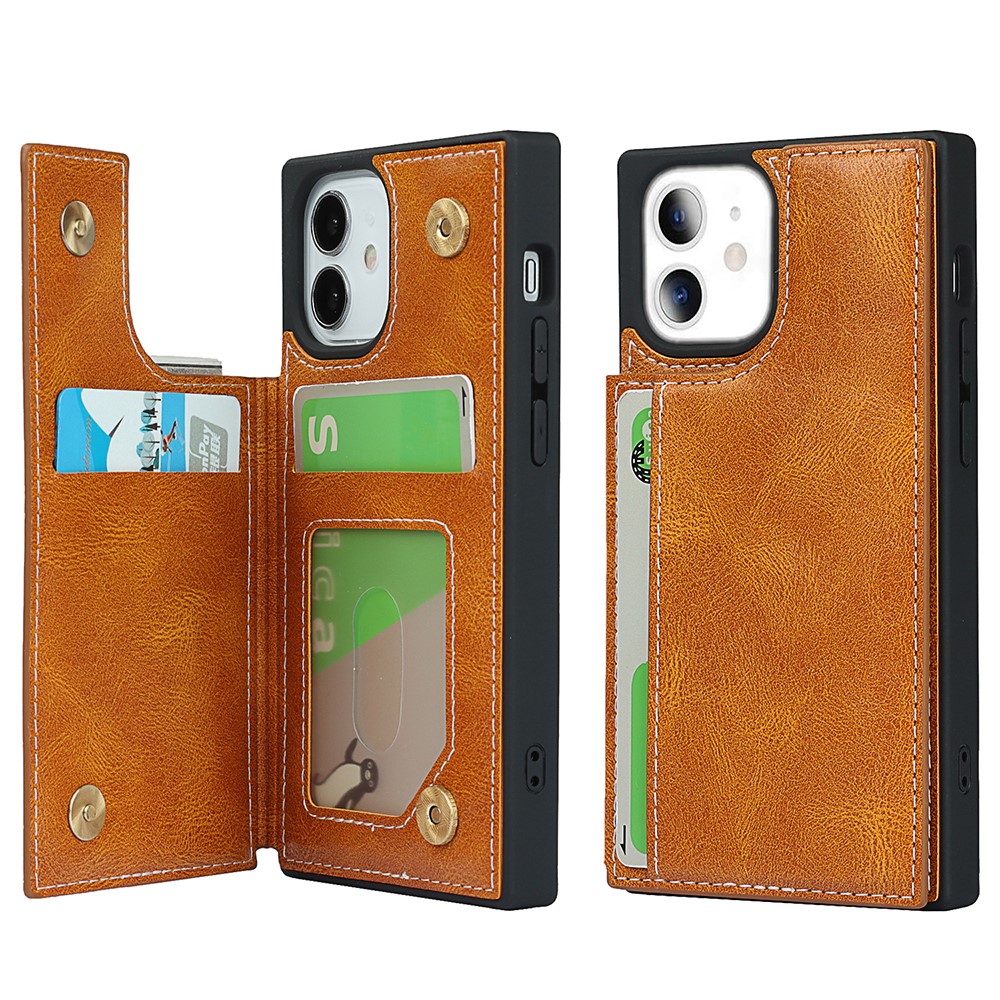 Crazy Horse Texture Buttons Folio Flip Leather Phone Cover Case for iPhone 12 mini - Brown-1