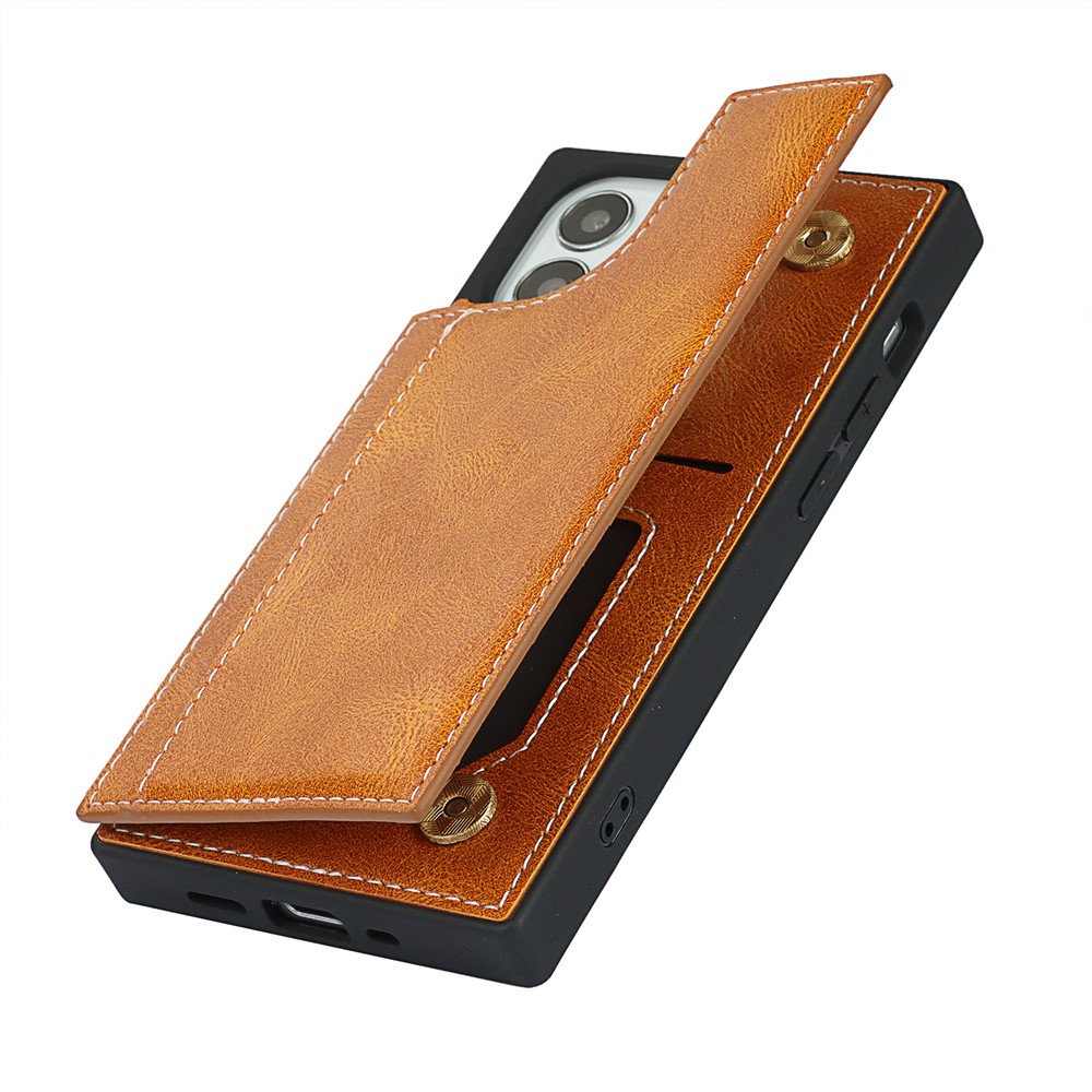 Crazy Horse Texture Buttons Folio Flip Leather Phone Cover Case for iPhone 12 mini - Brown-12