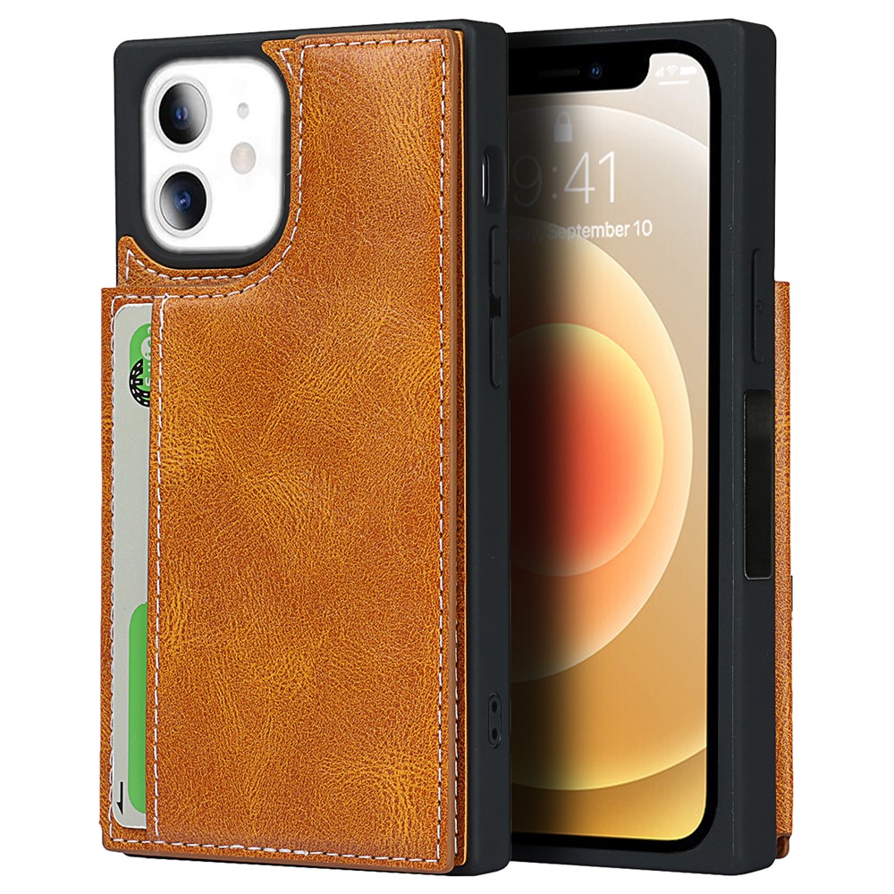 Crazy Horse Texture Buttons Folio Flip Leather Phone Cover Case for iPhone 12 mini - Brown-2